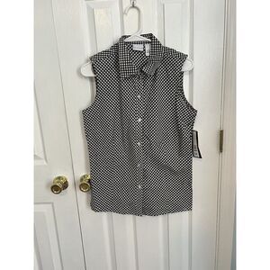 NWT Kim Rogers Womens Medium‎ Cotton Black/White Checkered Sleeveless Top